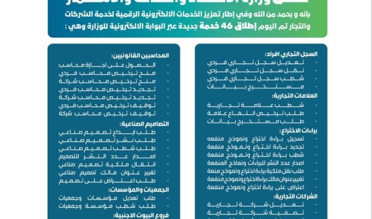 وزارة الاقتصاد تطلق 46 خدمة جديدة عبر البوابة الالكترونية وتؤكد تقديم كافة خدماتها الكترونيا