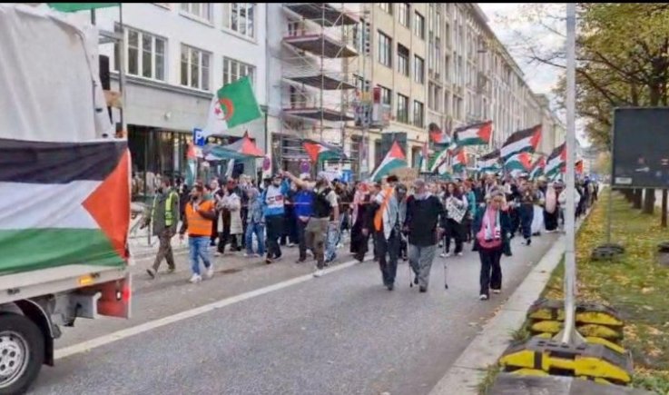 مسيرة للجاليتين اليمنية والفلسطينية في هامبورغ تضامنًا مع غزة وابتهاجًا بالنصر