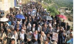 مسيرات بمديريات المحابشة ومستبأ ومبين في حجة وفاءً لدماء الشهداء وتأكيداً للجهوزية