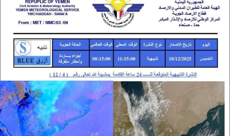 الأرصاد يتوقع أجواء باردة وأمطار متفرقة خلال الساعات المقبلة